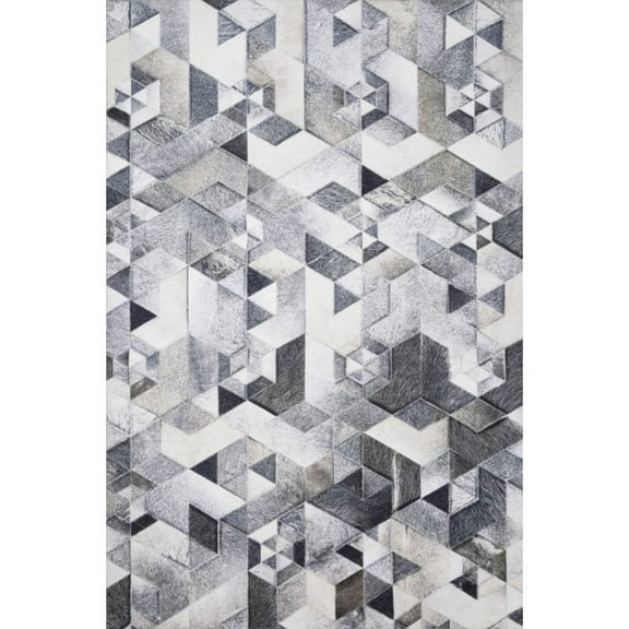 Loloi II Maddox Printed Cowhide Patchwork Grey / Ivory Area Rug