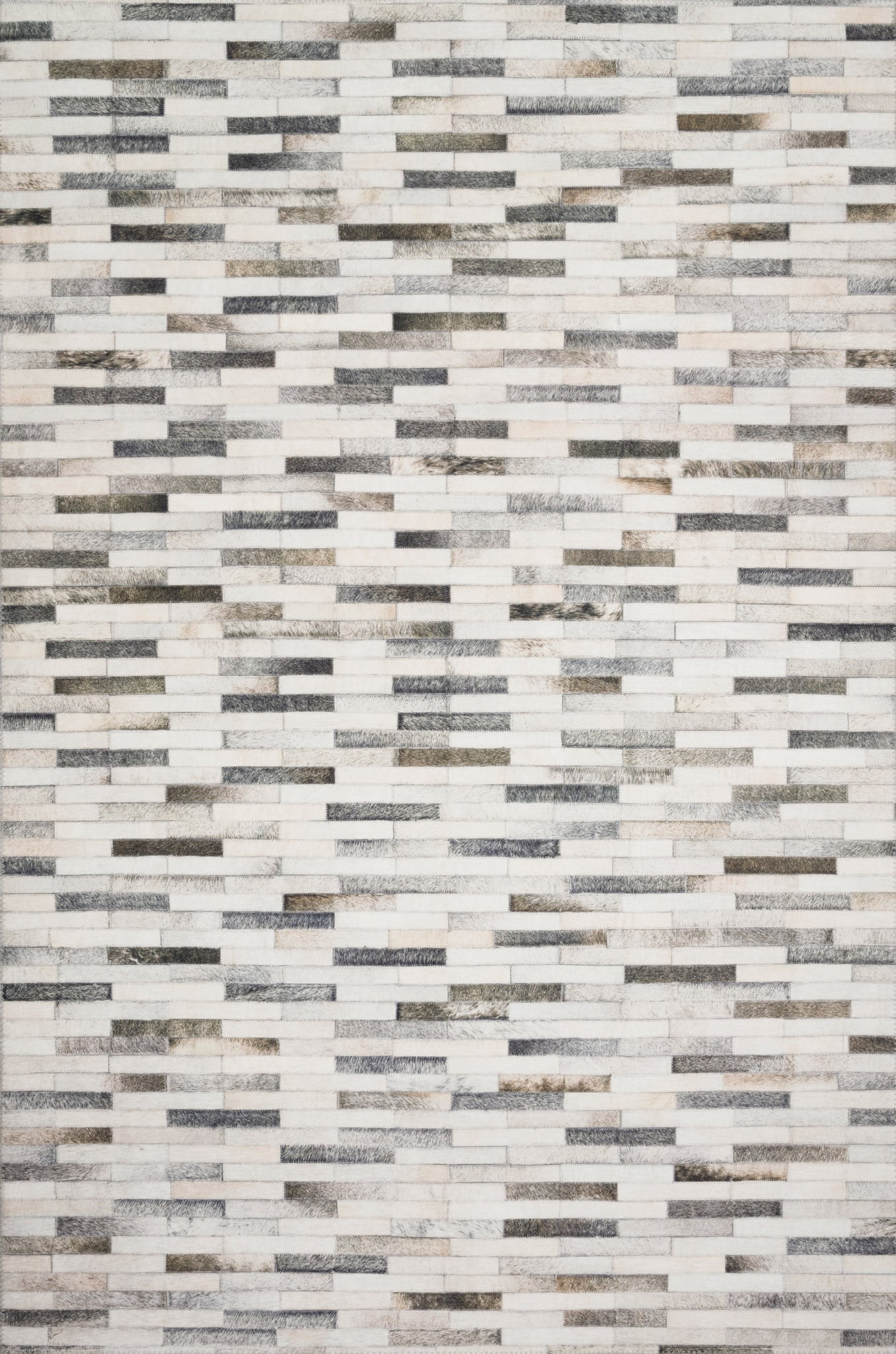 Rectangular Gray Geometric Wool and Cowhide Area Rug