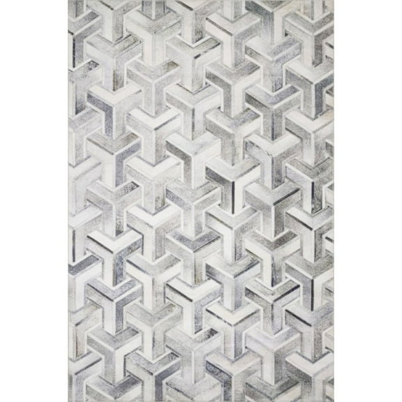 Loloi II Maddox Printed Cowhide Patchwork Silver / Ivory Area Rug