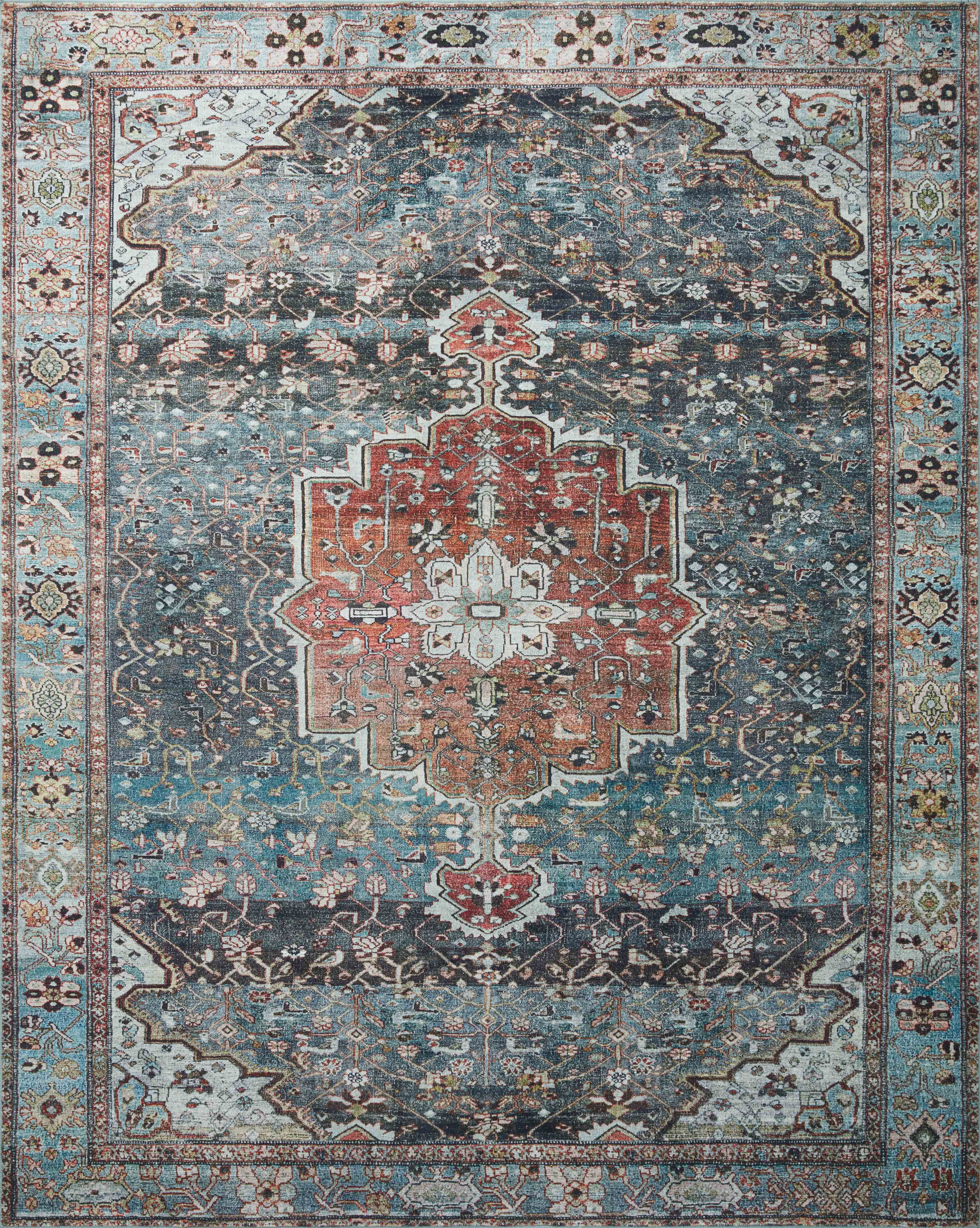 Margot 24" x 60" Blue Synthetic Easy Care Rug