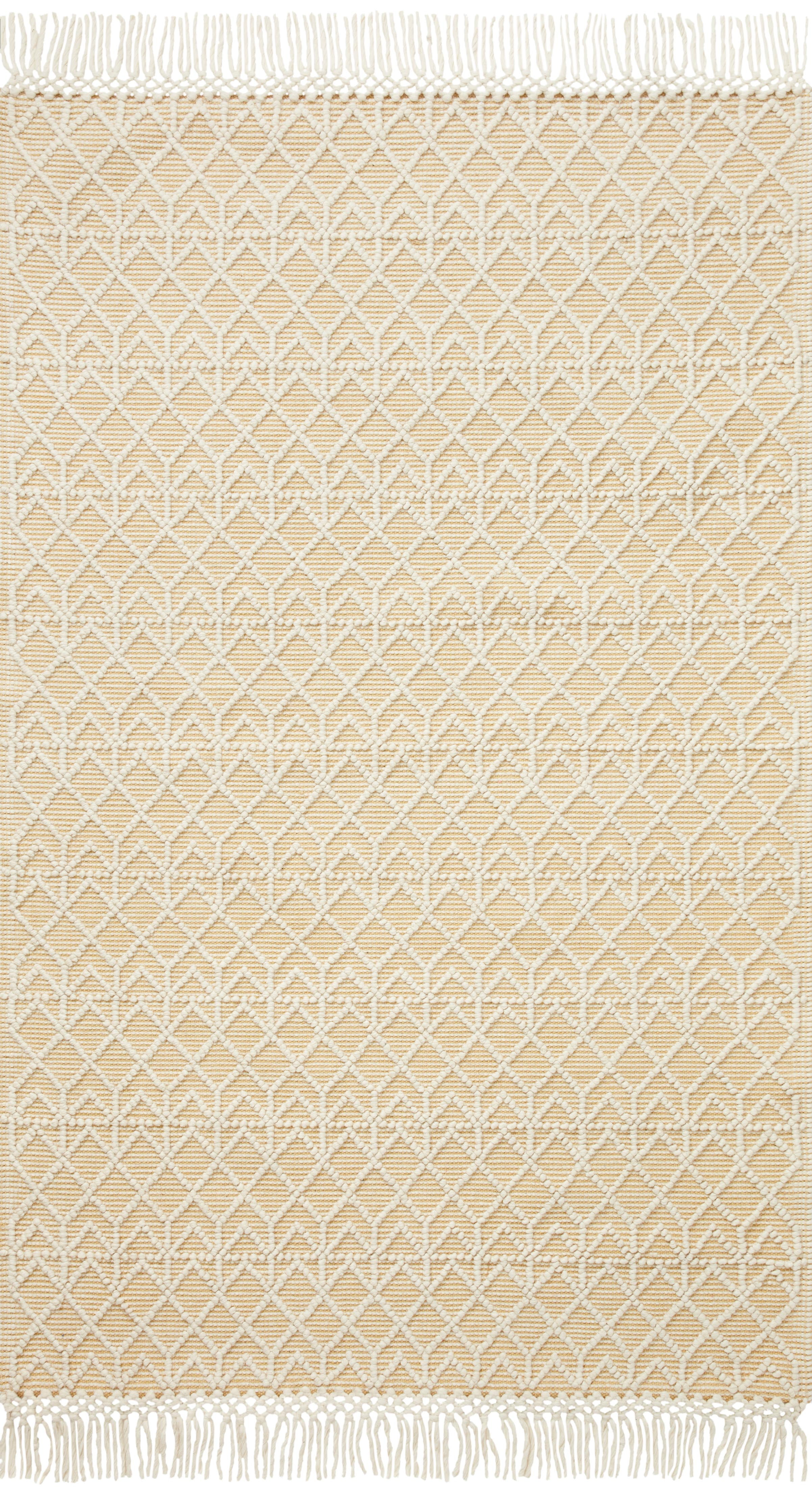Ivory and Gold Geometric Wool Blend Area Rug Sample