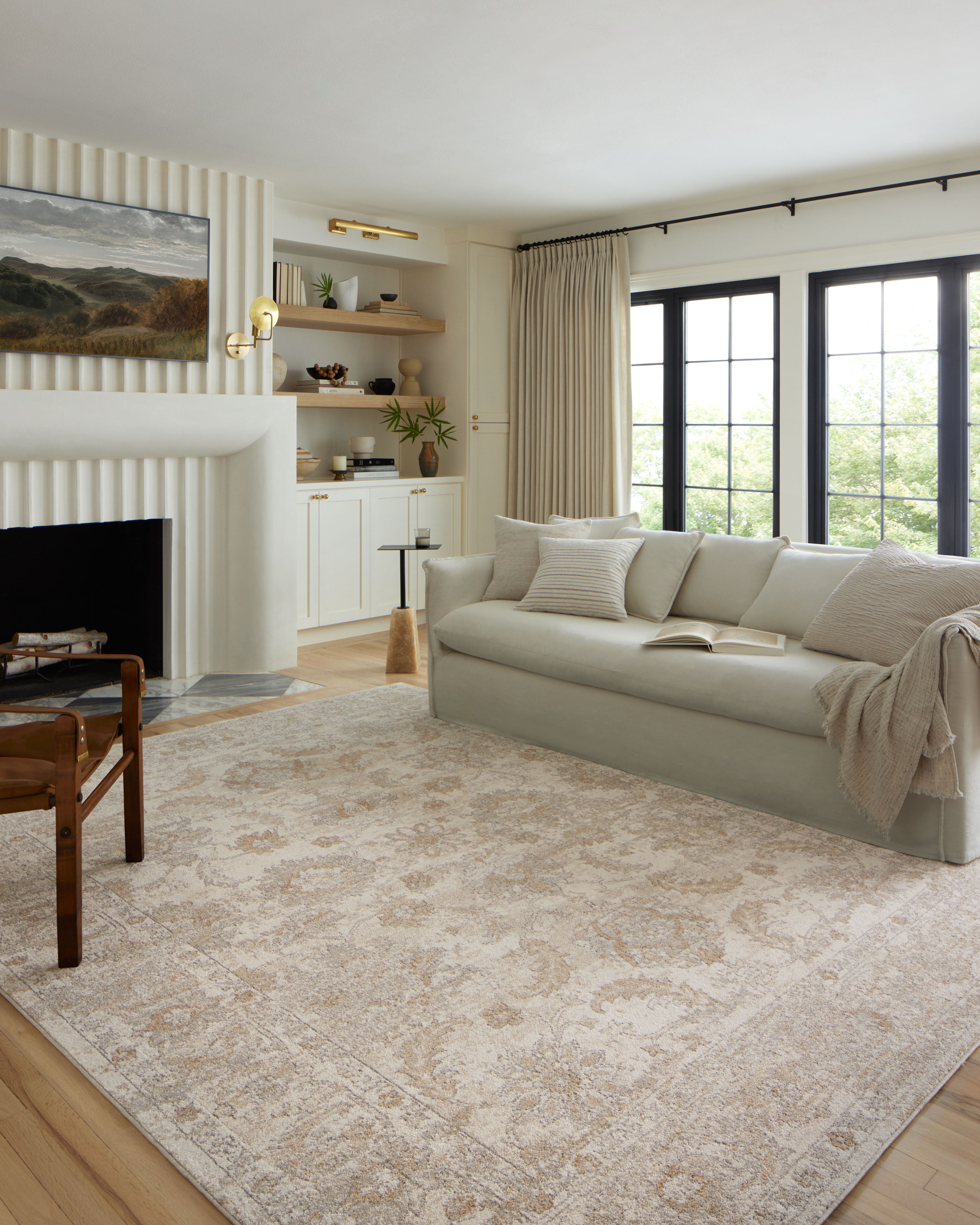 Odette Ivory and Beige Synthetic 4' x 6' Stain-Resistant Area Rug