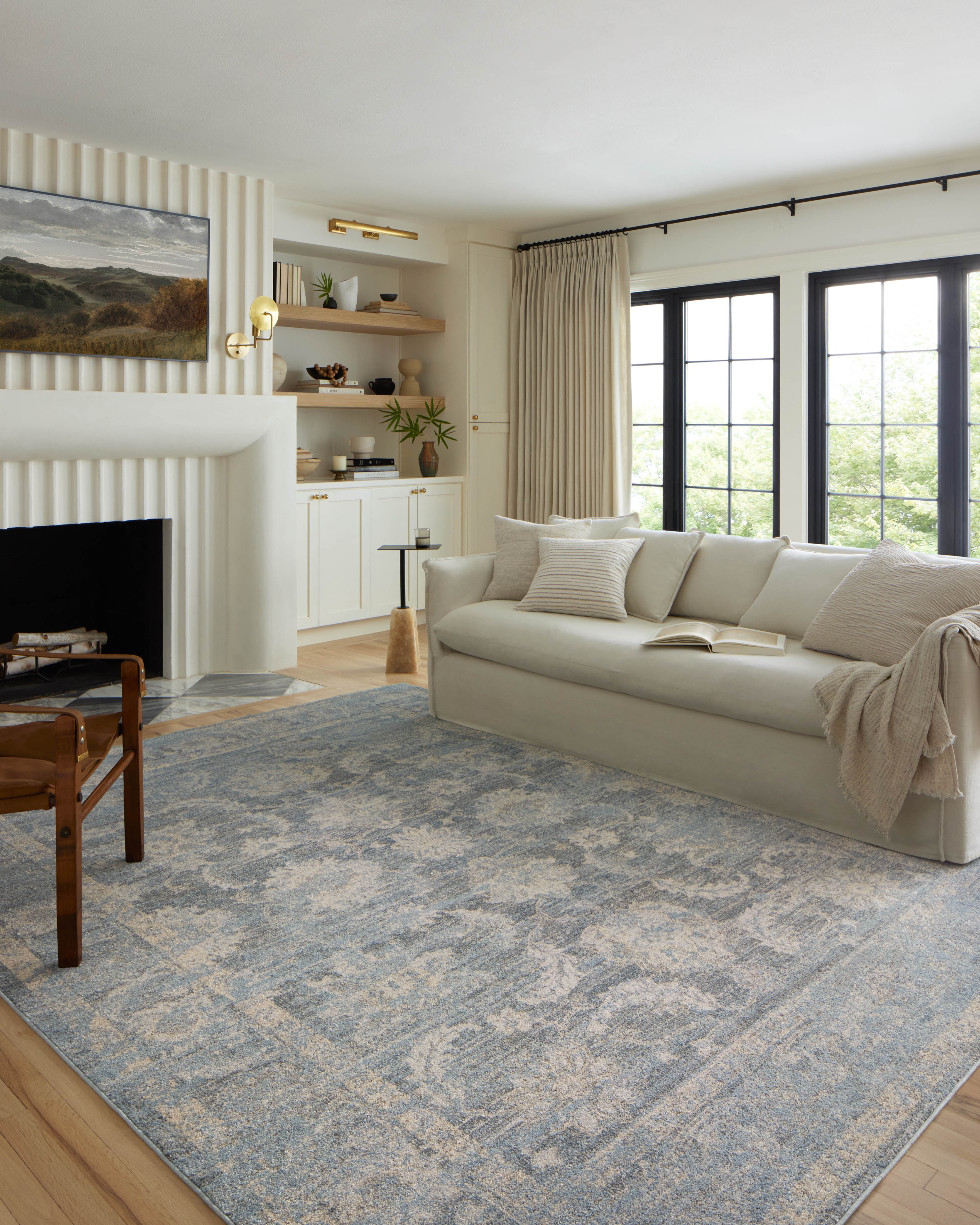 Sky and Beige Synthetic Stain-Resistant Rectangular Area Rug 5'-3" x 7'-9"