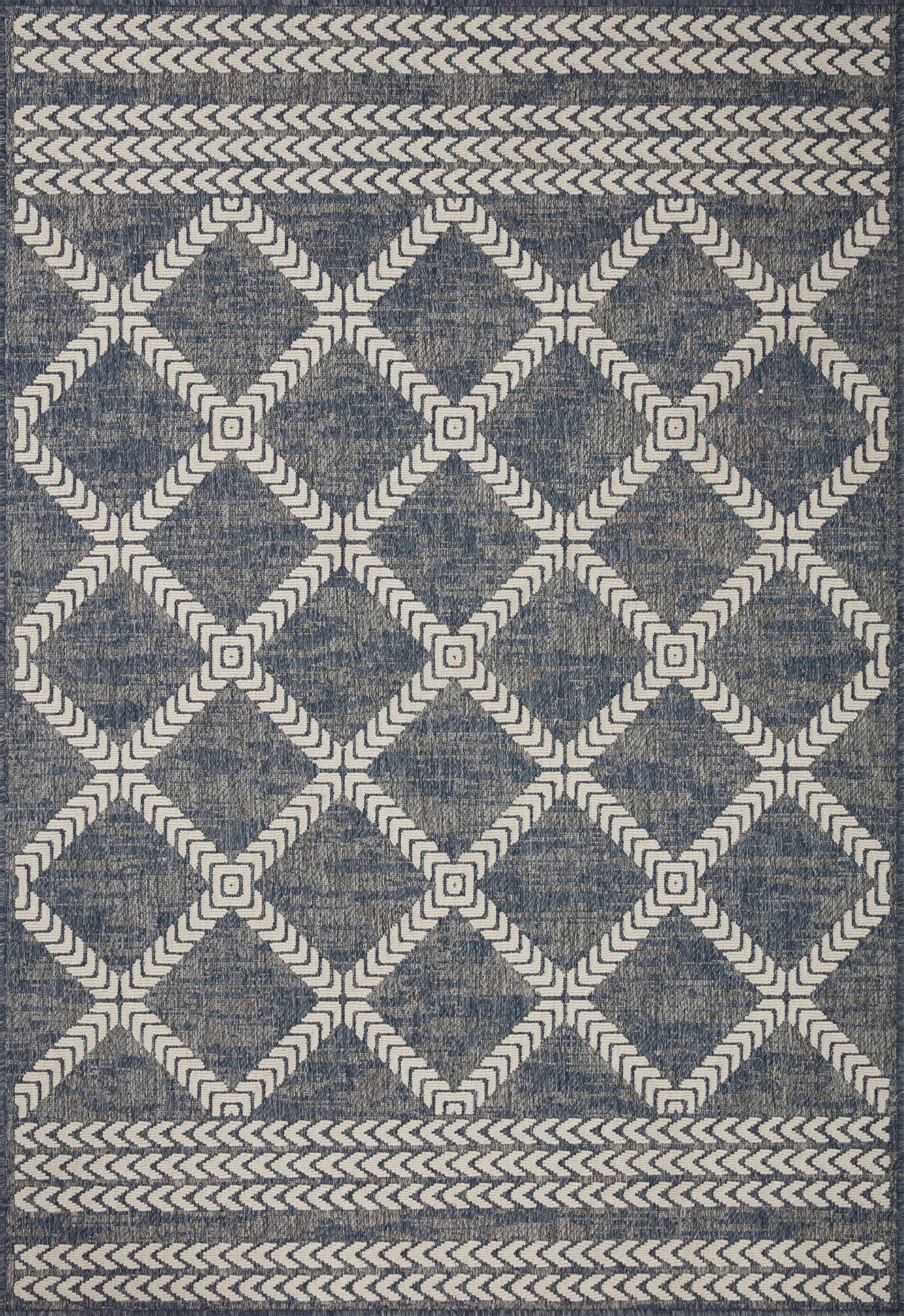 Indoor Outdoor Loloi Rainier Denim / Ivory 2'-3" x 7'-7" Runner Rug