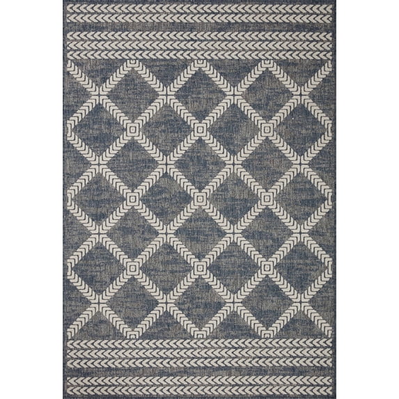 Indoor Outdoor Loloi Rainier Denim / Ivory 2'-3" x 7'-7" Runner Rug