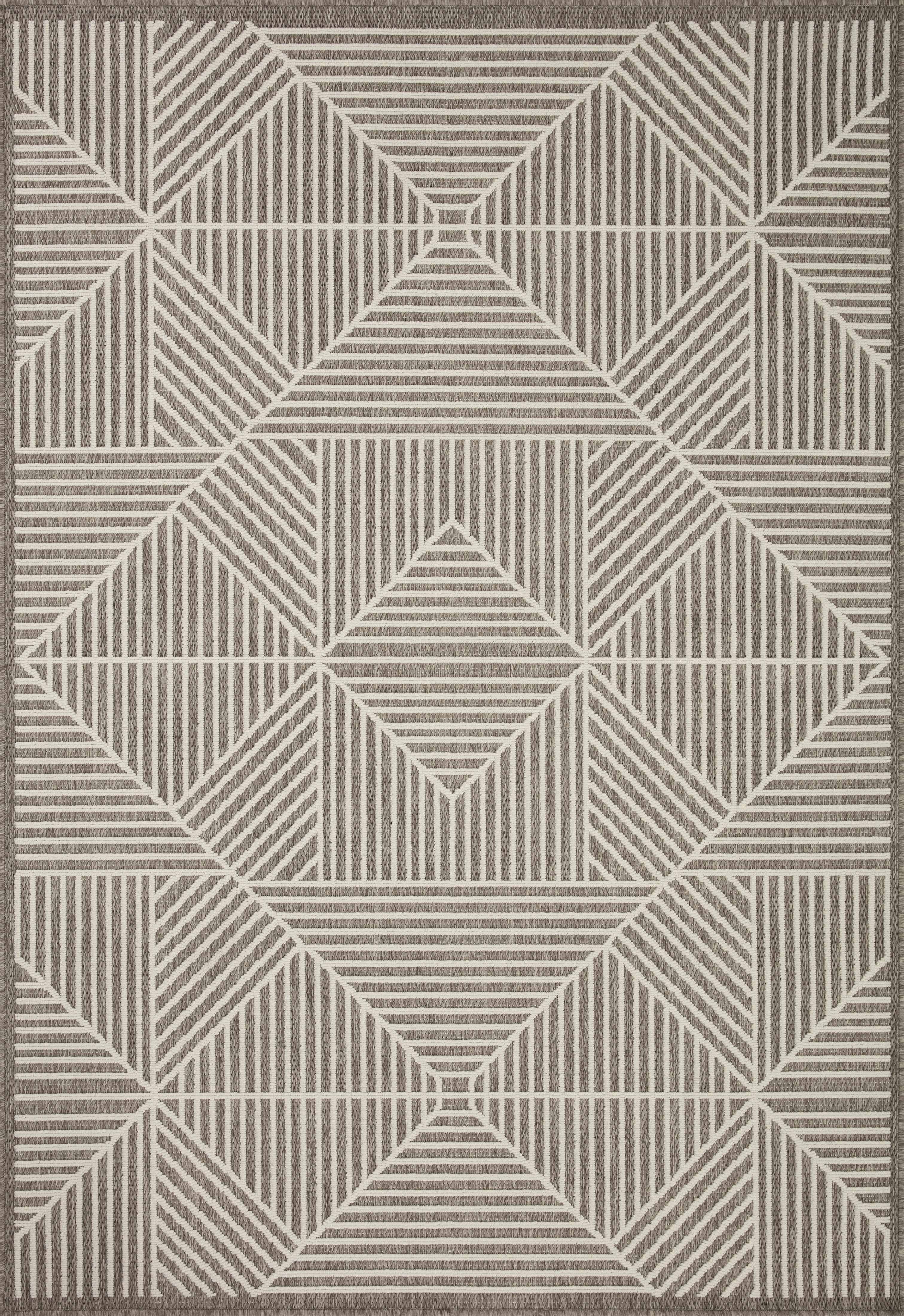 Natural Ivory Geometric Rectangular Synthetic Area Rug
