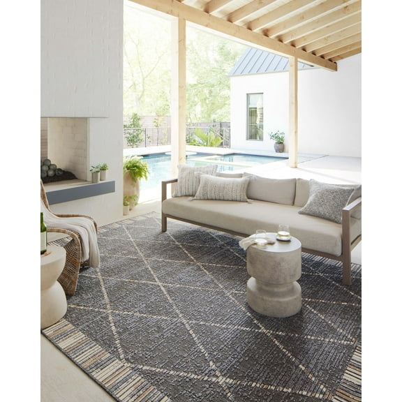 Indoor Outdoor Loloi Rainier Slate / Multicolor 5'-3" x 7'-7" Area Rug