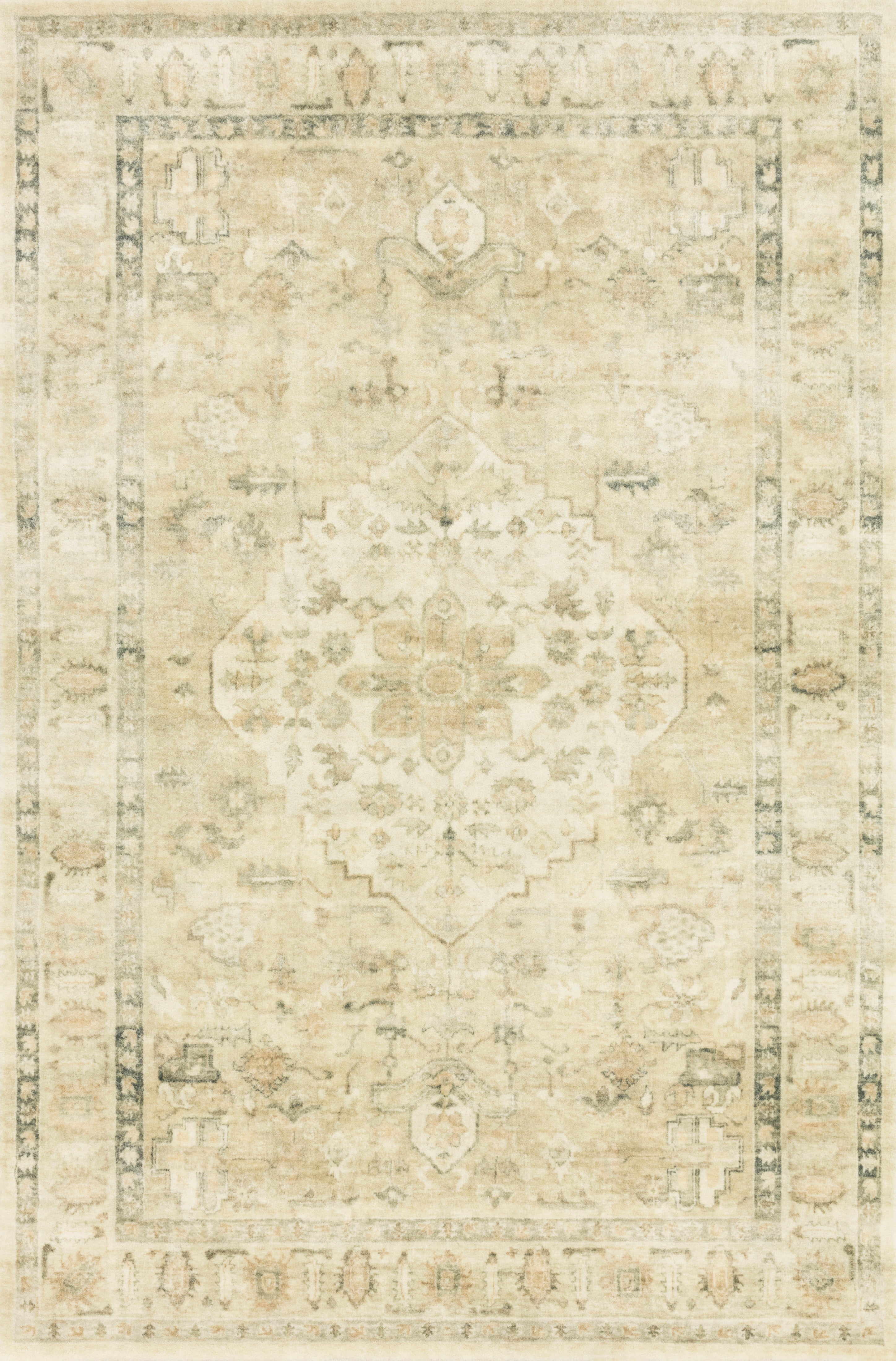 Ivory Oriental Rectangular Stain-Resistant Synthetic Rug