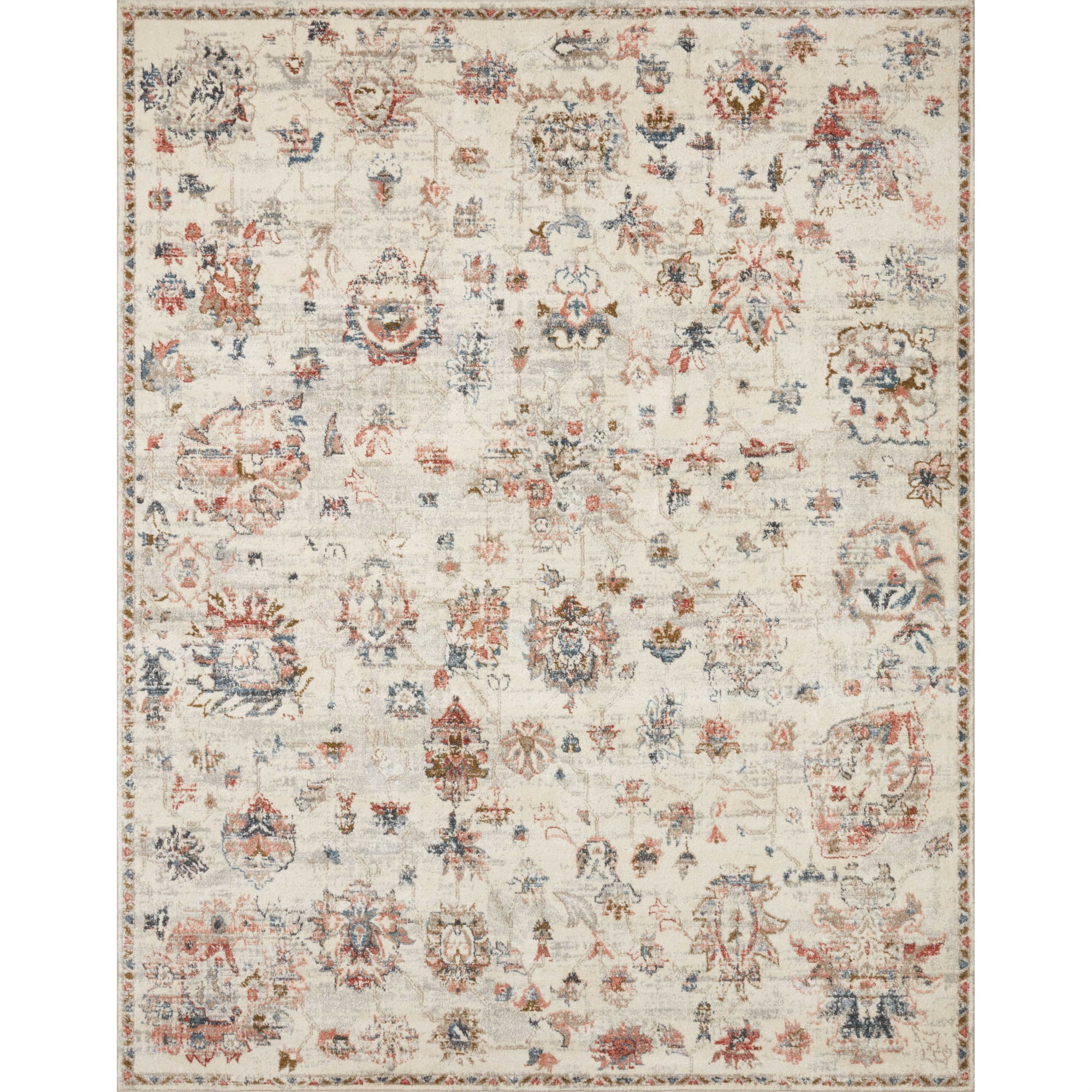 Ivory and Multicolor Round Synthetic Stain-Resistant Area Rug