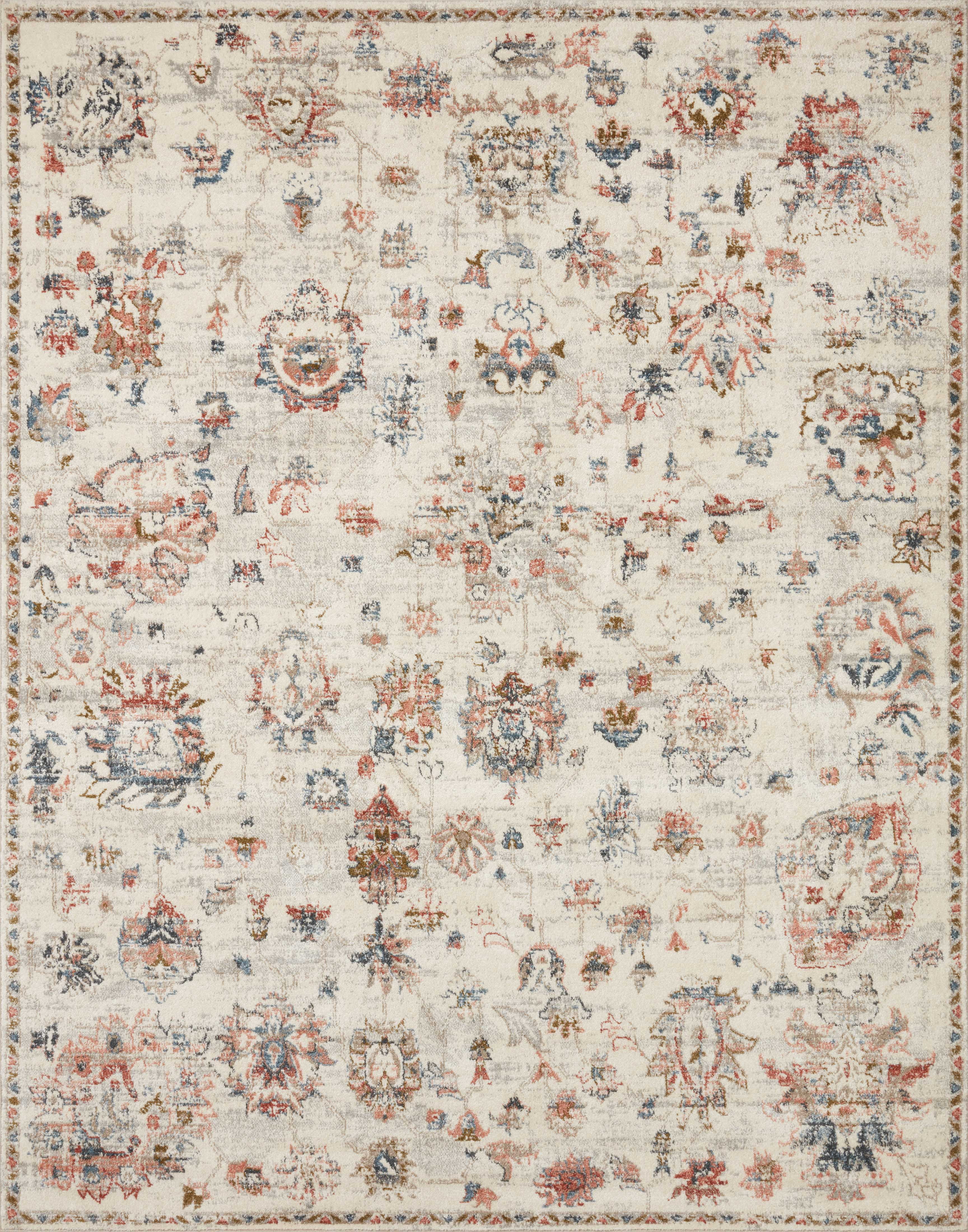 Ivory and Multicolor Round Synthetic Stain-Resistant Area Rug