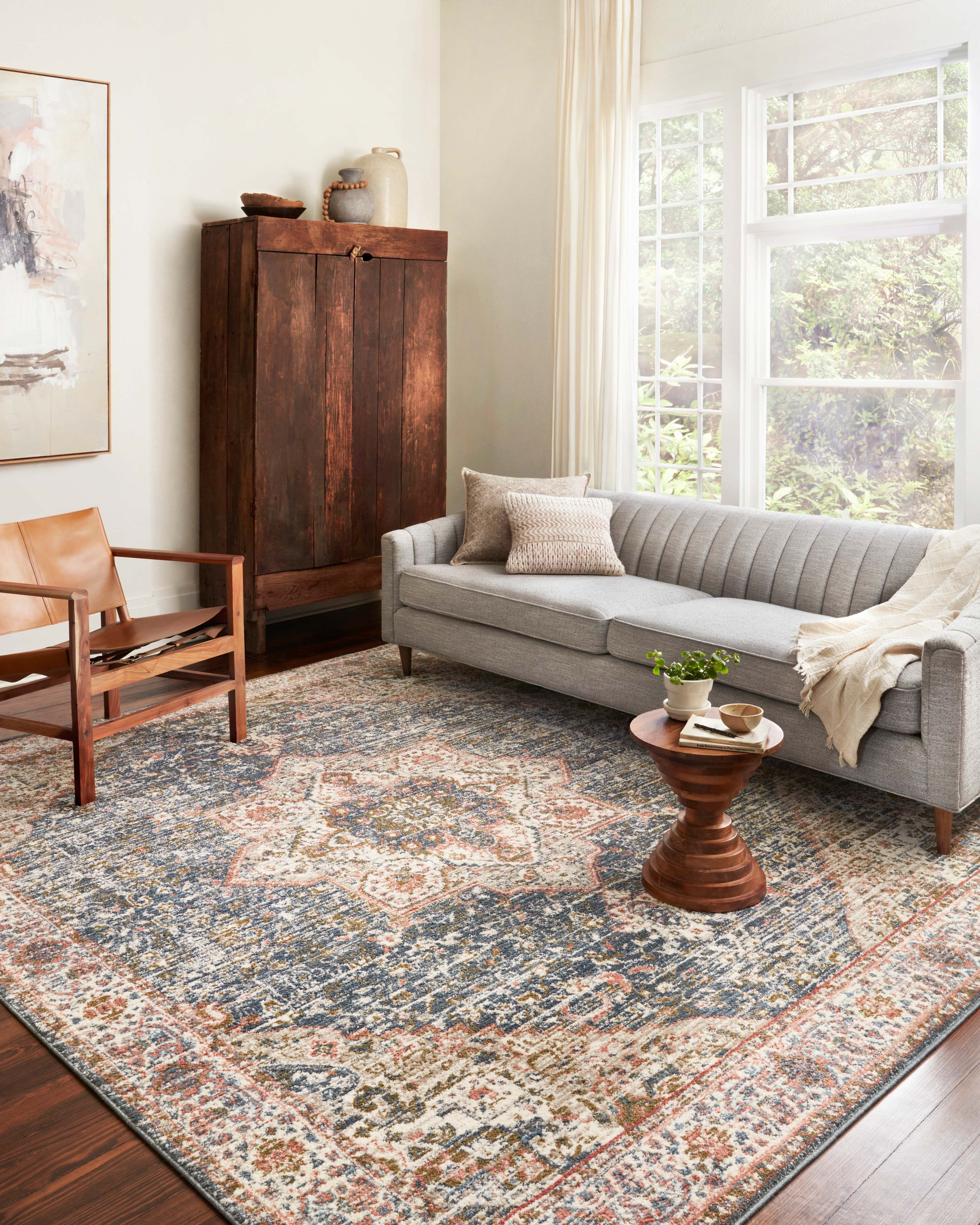 Saban Blue and Multicolor Rectangular Wool Area Rug