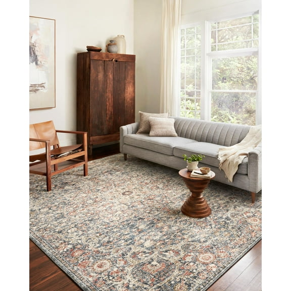 Loloi II Saban SAB-02 Oriental Blue / Spice Area Rug 3'-9" x 3'-9" Round