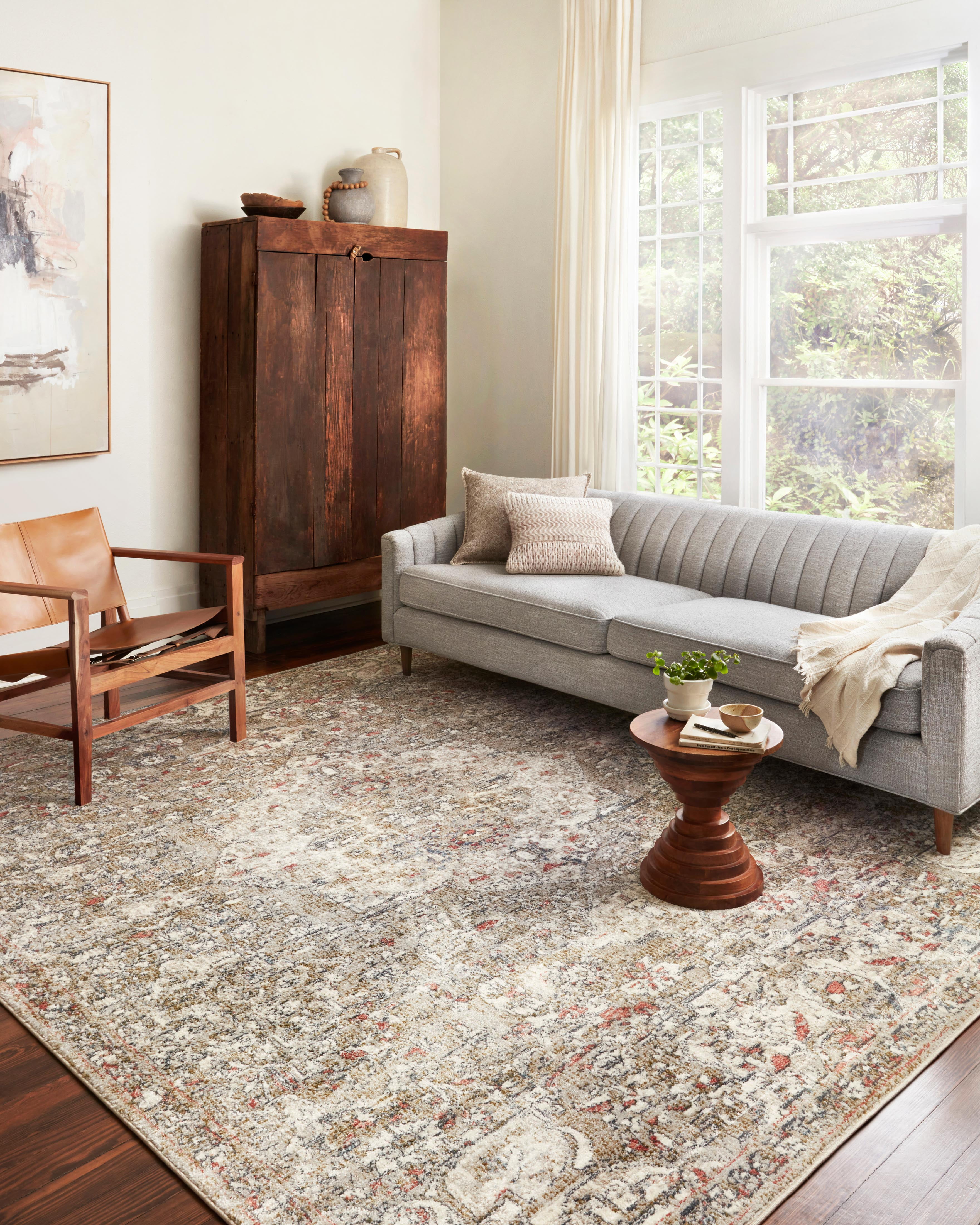 Saban Straw Beige 5'-3" x 7'-6" Wool and Viscose Area Rug
