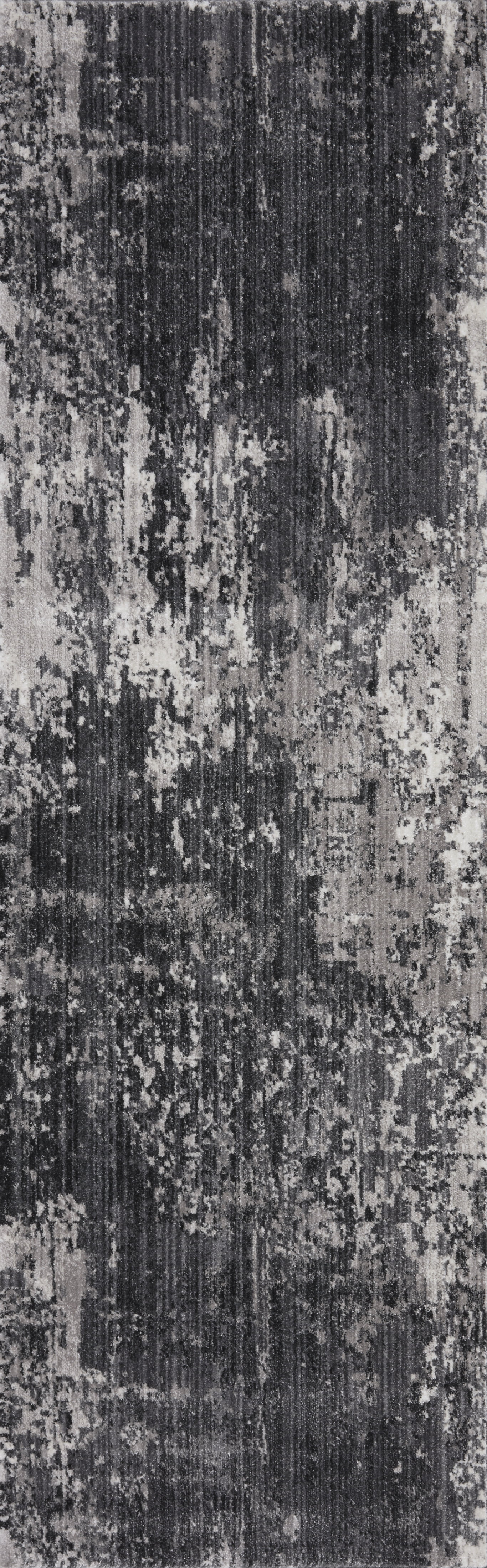 Charcoal and Silver Abstract Synthetic Runner Rug 2'-7" x 10'-0"