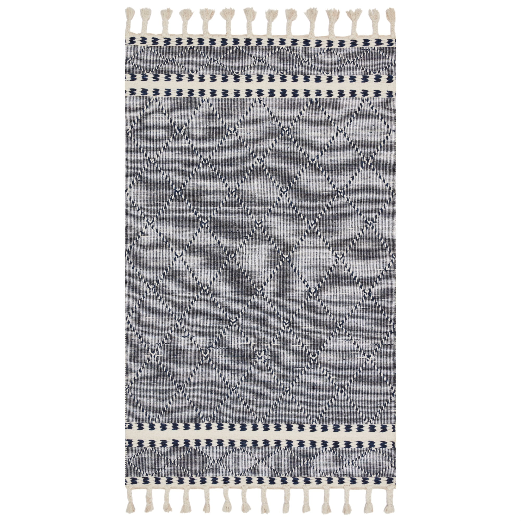 Handmade Indigo Geometric Wool-Cotton Blend Area Rug 7'6" x 9'6"