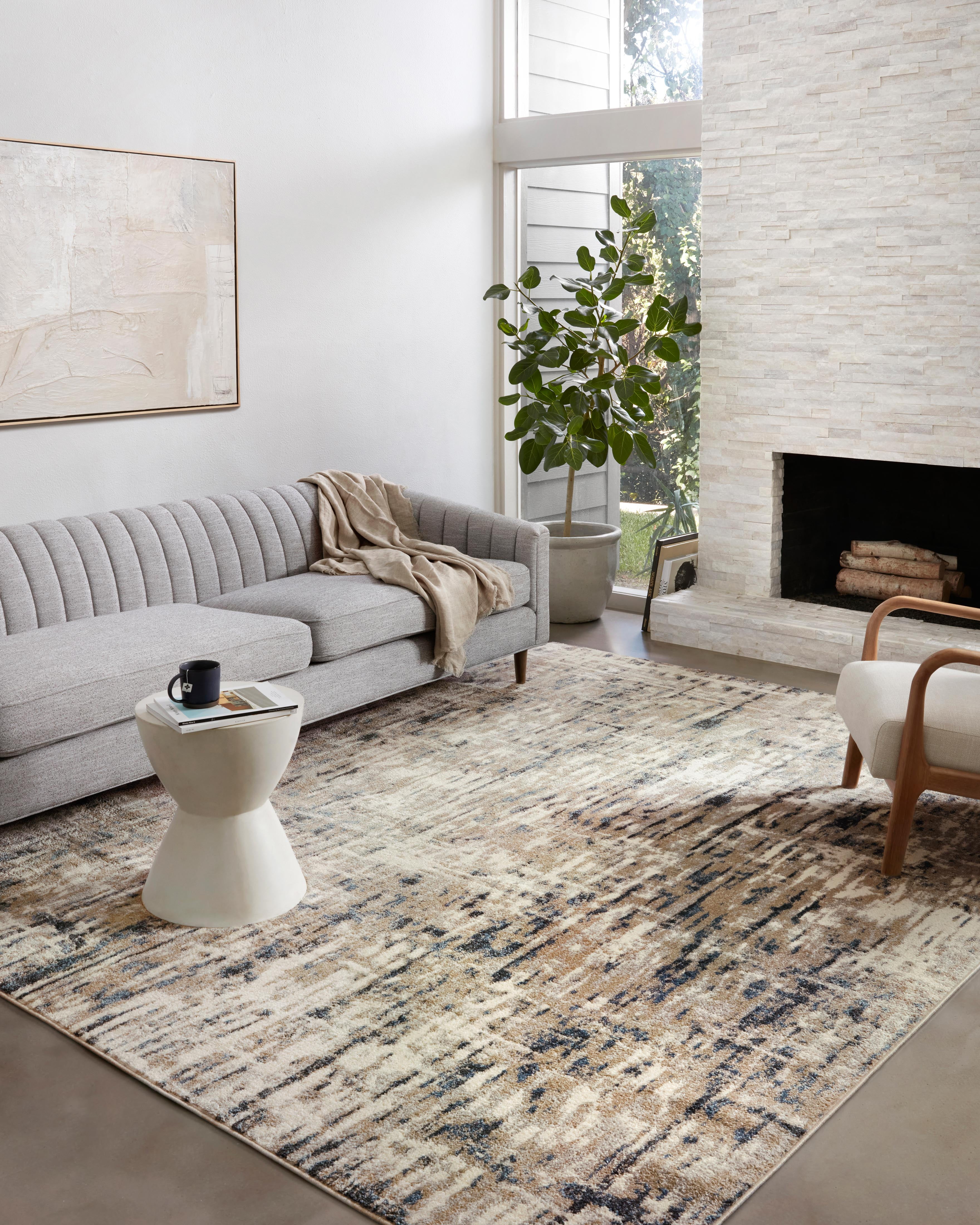 Loloi Spirit SPI-02 Abstract Stone / Blue Area Rug 2'-7" x 8'-0"