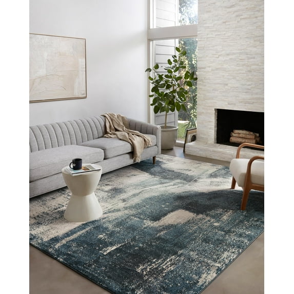 Loloi Spirit SPI-04 Abstract Indigo / Ivory Area Rug 2'-7" x 8'-0"