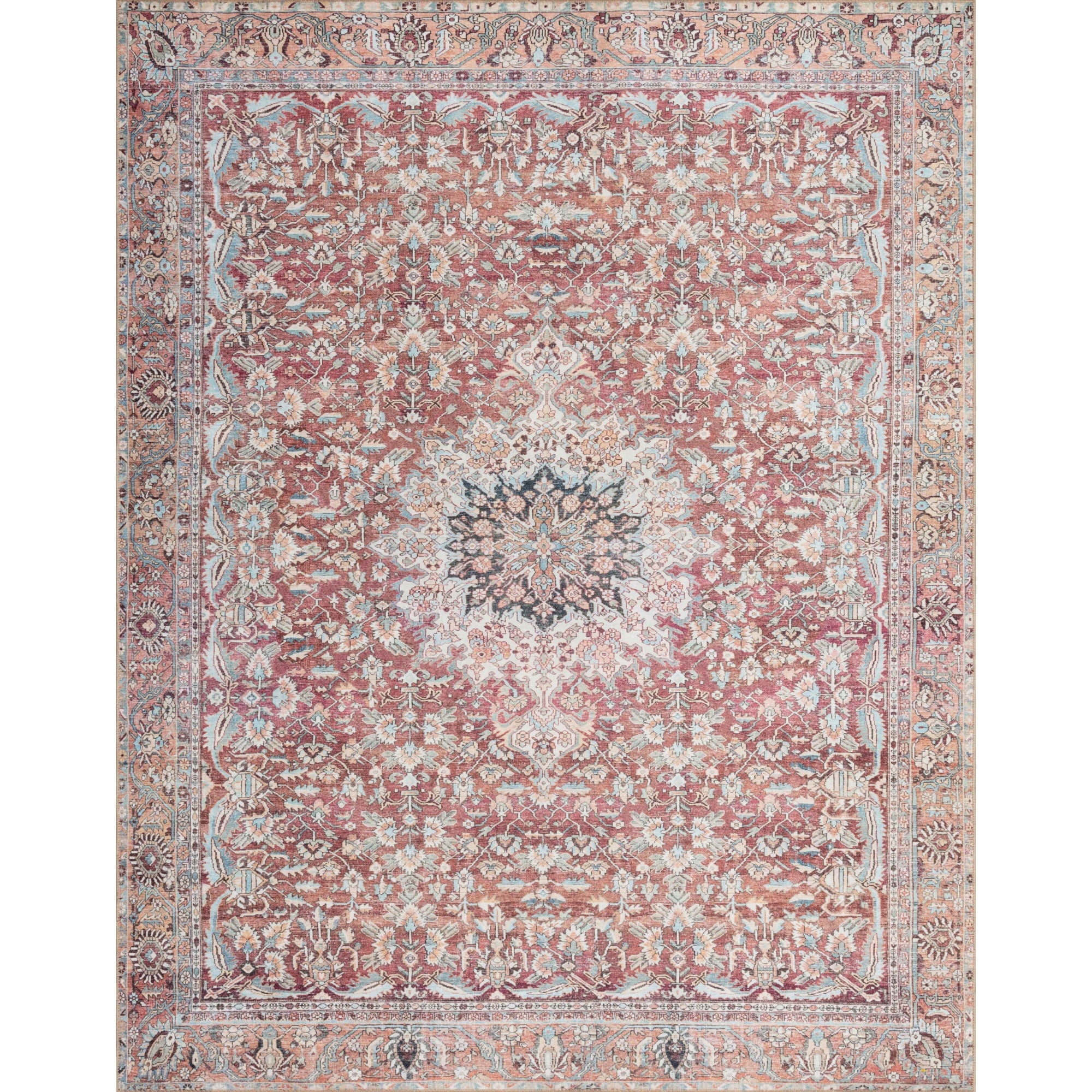 Loloi II Wynter WYN-05 Tomato / Teal Oriental Area Rug 2'-6" x 9'-6"