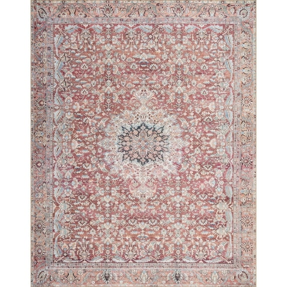 Loloi II Wynter WYN-05 Tomato / Teal Oriental Area Rug 7'-6" x 9'-6"