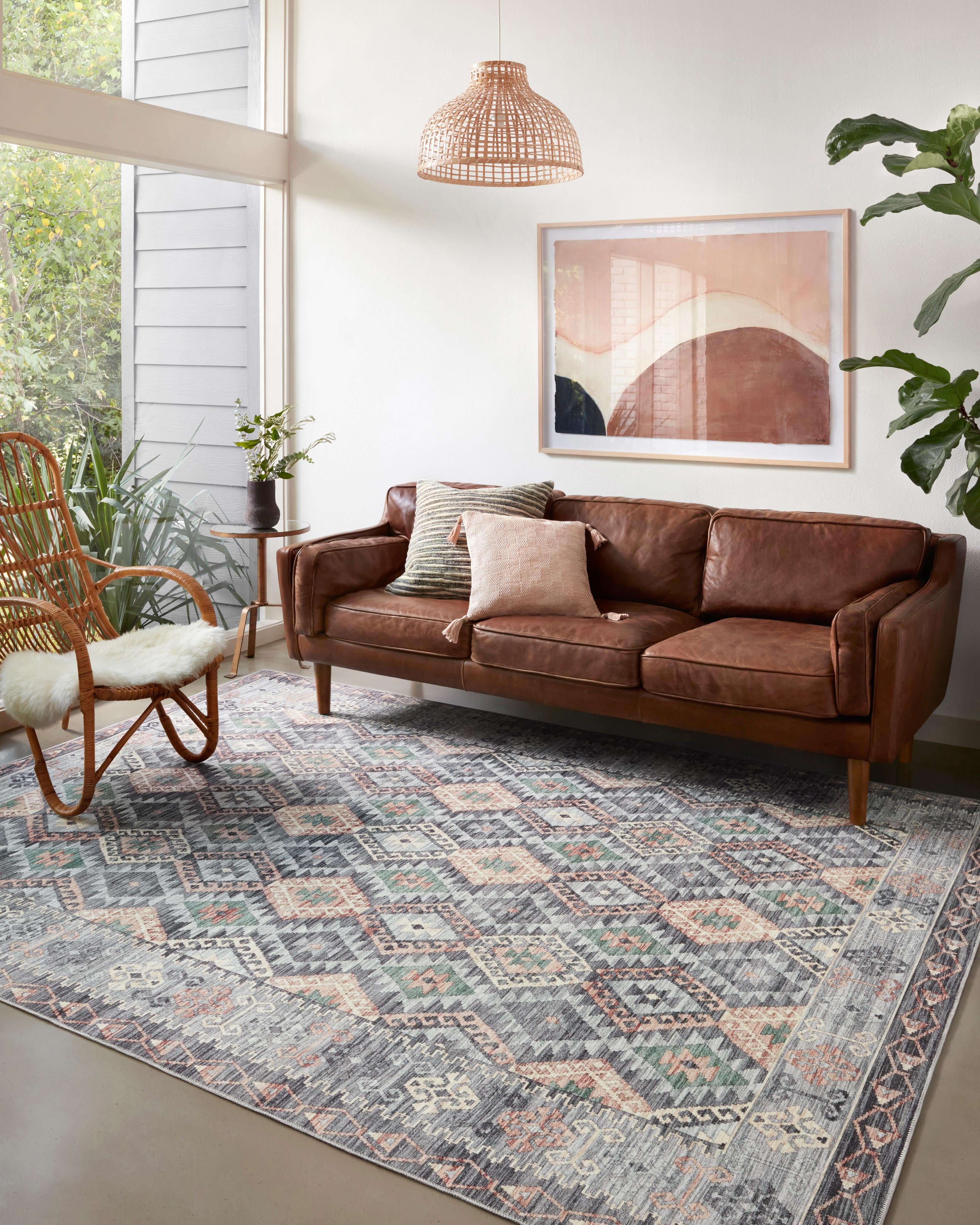 Zion Gray and Multi Southwestern Polyester Runner Rug
