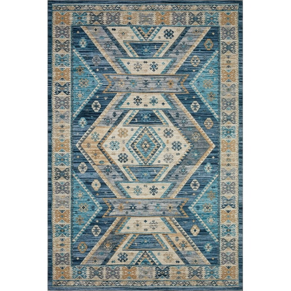 Turkish & Persian Kilim-Style Zion Ocean / Gold Area Rug 18" x 18" Sample