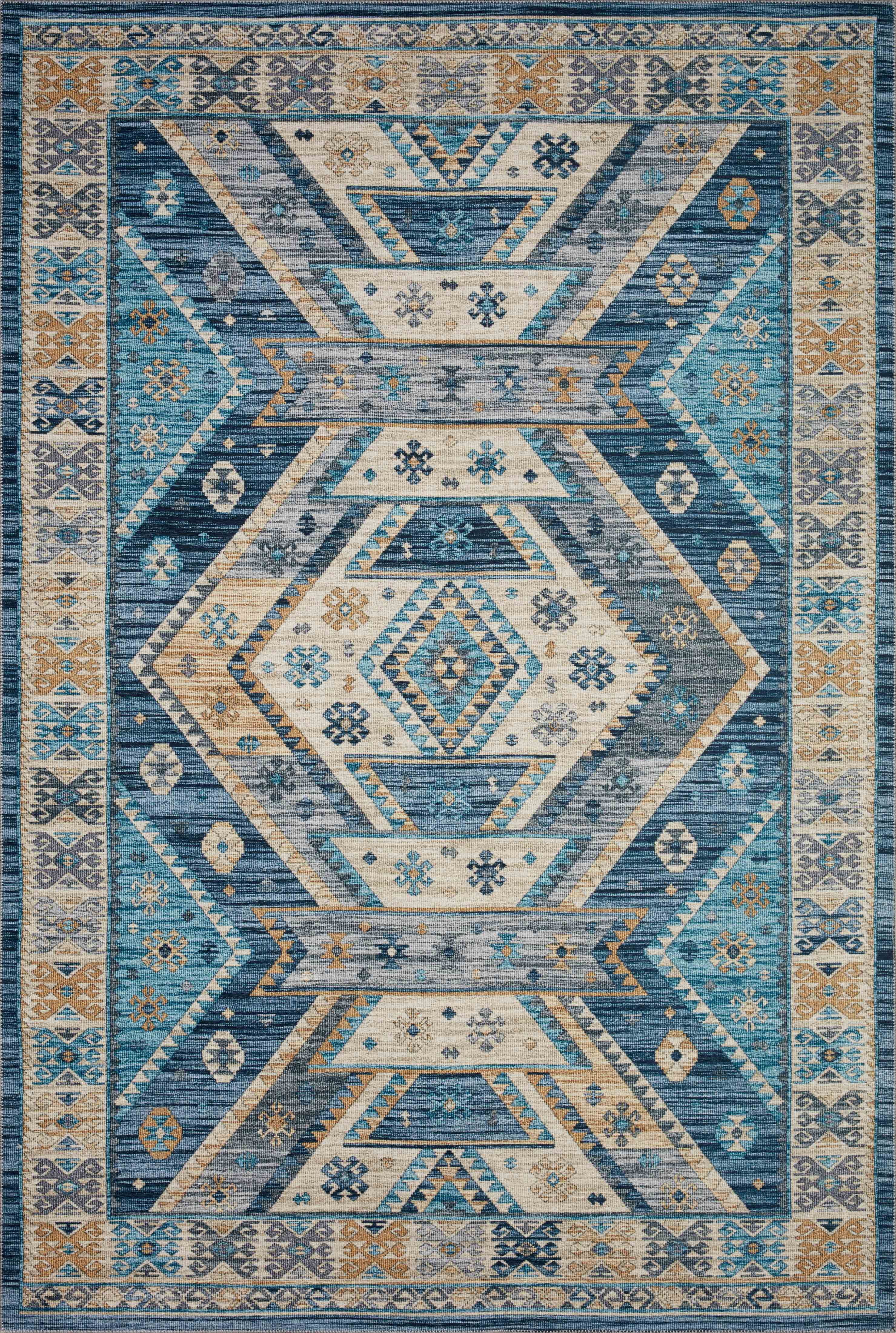 Turkish & Persian Kilim-Style Zion Ocean, Gold 8-6" x 11-6" Area Rug