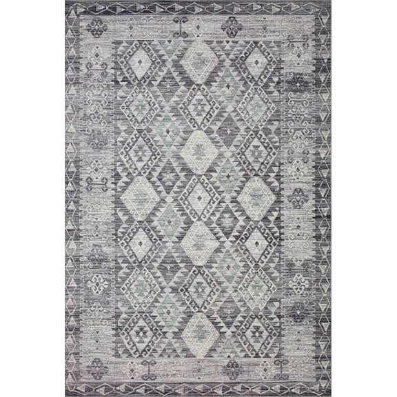 Turkish & Persian Kilim-Style Zion Charcoal / Slate Area Rug 18" x 18" Sample