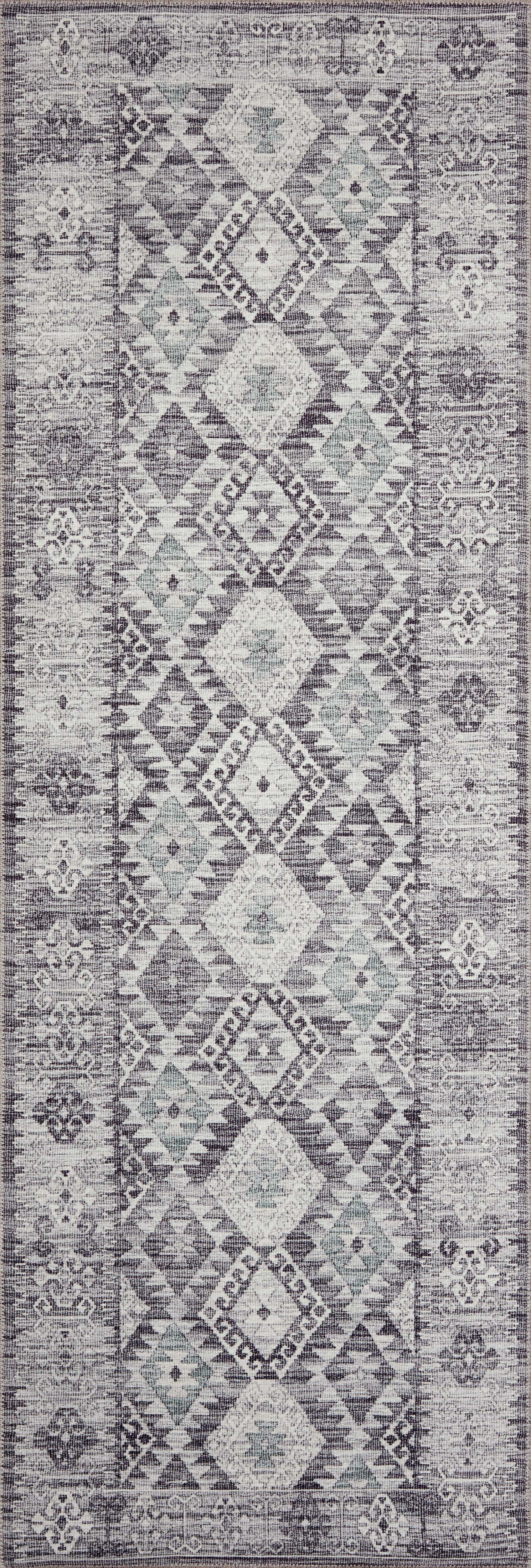 Turkish & Persian Kilim-Style Zion Charcoal / Slate Area Rug 2'-6" x 7'-6"