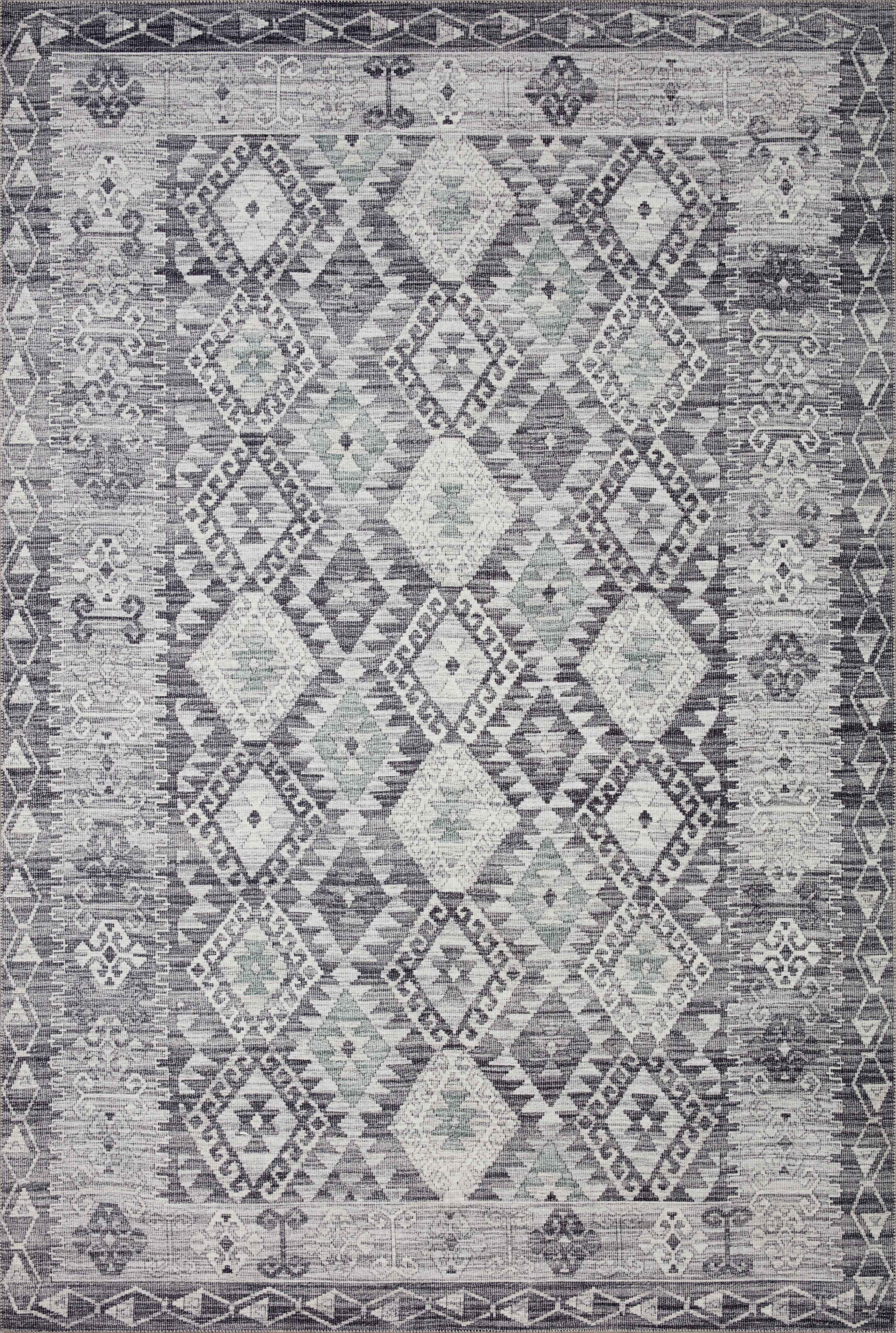 Turkish & Persian Kilim-Style Zion Charcoal, Slate 3-6" x 5-6" Area Rug