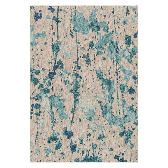 Loloi Indoor Outdoor Aqua And Grey 5'-3" X 7'-7" Area Rugs NEWPNP-10AQGY5377