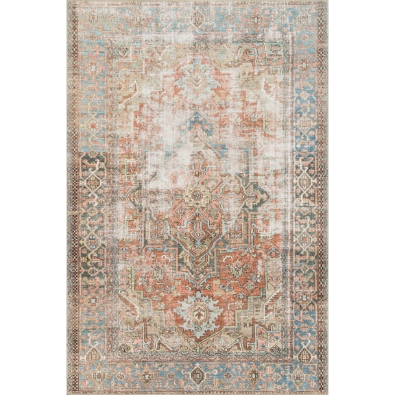 Loloi Rugs Loren 2'3" x 3'9" Printed Polyester Rug in Terracotta and Blue