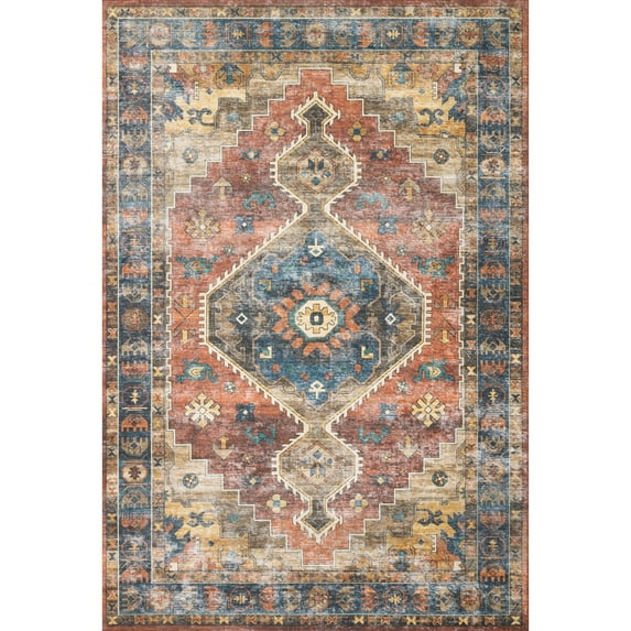 SKY-11 Rust, Blue 8-0" x 8-0" Round Size Rug