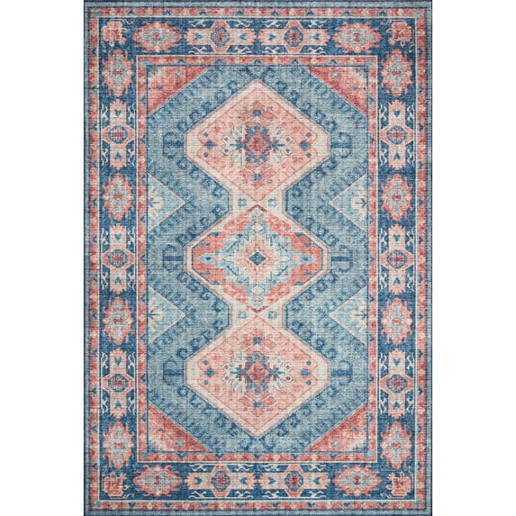 Loloi Skye Turquoise / Terracotta 8'-0" x 8'-0" Round Area Rug