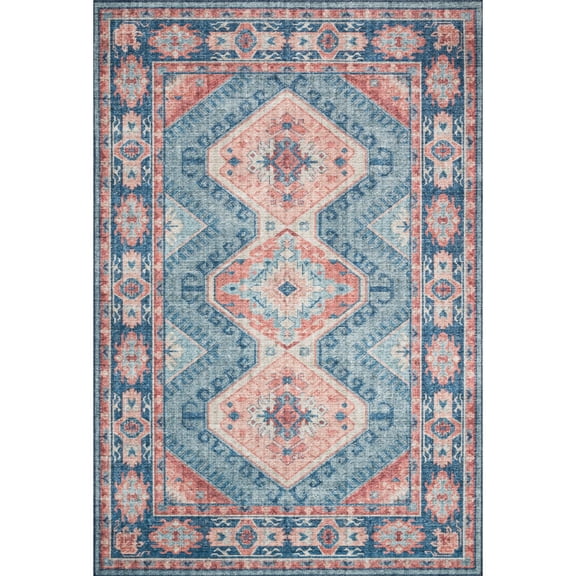 Loloi Skye Turquoise / Terracotta 8'-0" x 8'-0" Round Area Rug