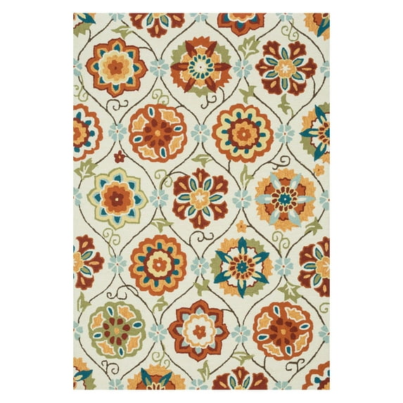 Loloi Rugs SUMRSRS19IVSQ300R 3 ft. x 3 ft. Summerton Round Shape Hand Hooked Area Rug, Ivory and Spice