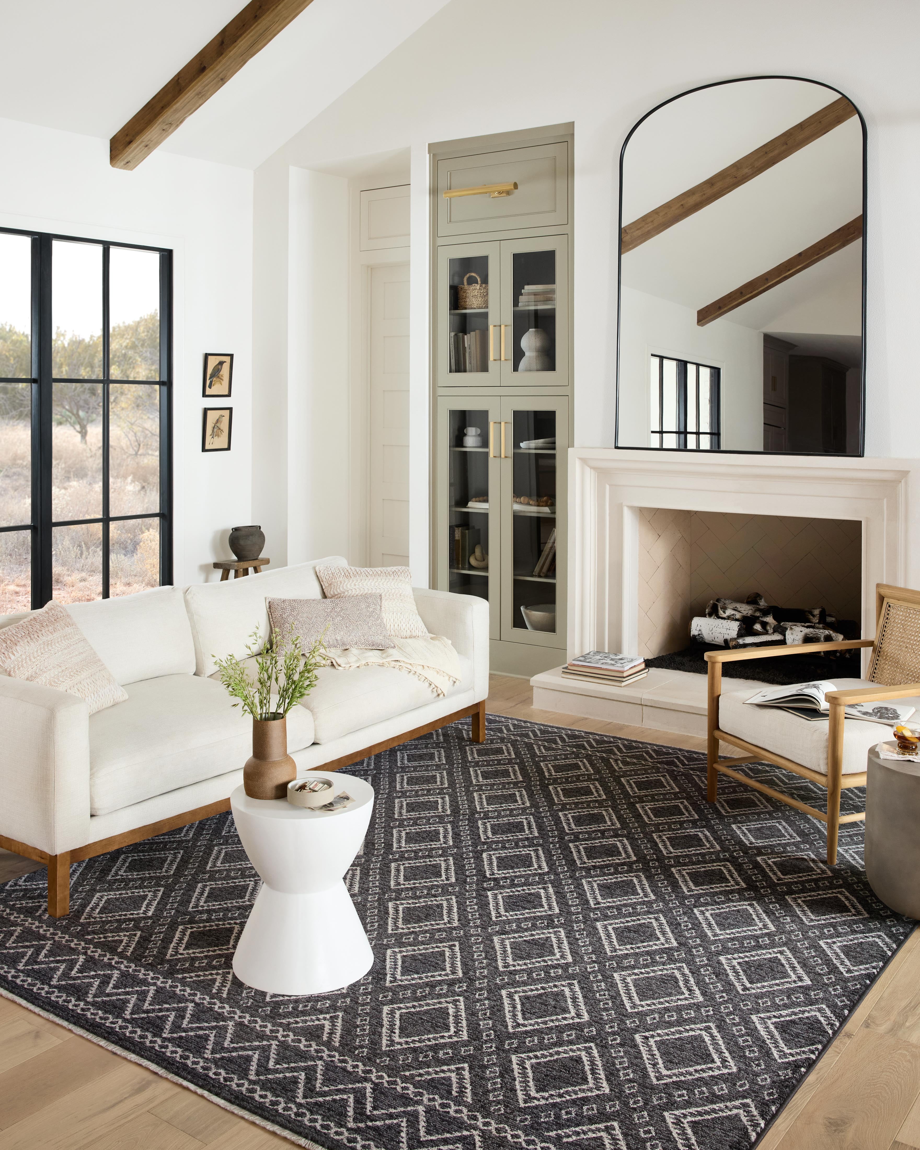 Vance Charcoal and Dove Geometric Synthetic Square Rug Sample