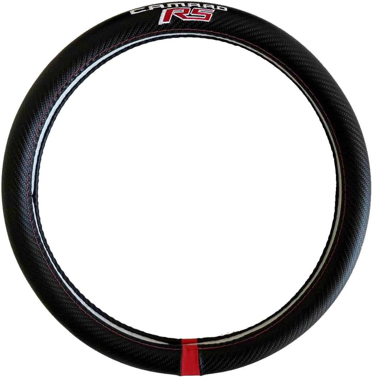 Lolosale Black Carbon Fiber Luxury Leather Chevy Camaro RS Steering Wheel Cover Auto Anti-Slip Protector 15''