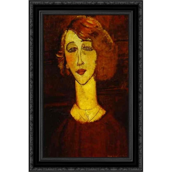 Lolotte 18x24 Black Ornate Wood Framed Canvas Art by Modigliani, Amedeo