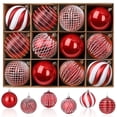 thumbnail image 1 of Lolsea 12ct Christmas Ball Ornaments, 3.15 inch Shatterproof Xmas Tree Decorations, Plastic Baubles for Holiday, Party, Wedding, or Home Decor, Red & White (80mm), 1 of 10