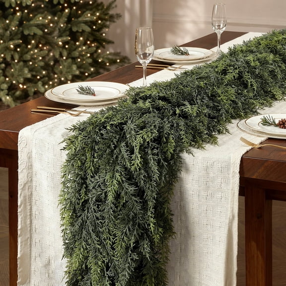 Lolsea 2Pcs 6FT Artificial Christmas Cedar Garland, Realistic Faux Cypress Greenery Garland for Mantel, Stair Railing, Christmas Tree, Perfect Choice for Xmas Decoration