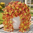 thumbnail image 1 of Lolsea 4 Pcs Artificial Fall Flowers, UV Resistant Fake Hanging Plants Faux Silk Violets for Outdoors Decoration, Orange, Yellow, Brown, 1 of 9