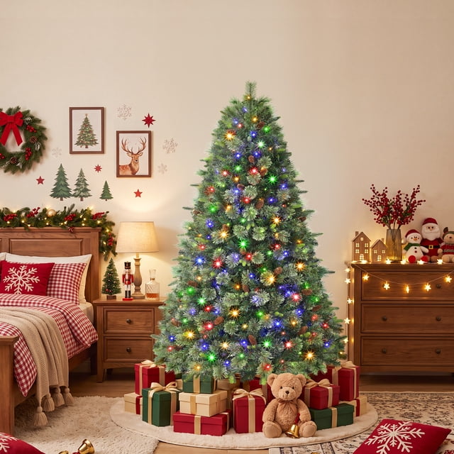 Wram Colar Lolsea 5.5ft Prelit PE Pine Artificial Christmas Tree with Lifelike ...