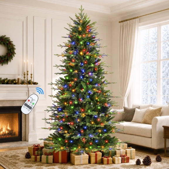 Lolsea 7ft Prelit Aspen Noble Fir Artificial Christmas Tree with Remote Control, Timer and Warm White & Multicolor LED Lights