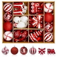 thumbnail image 1 of Lolsea 82pcs Christmas Balls Ornaments Set, Shatterproof Plastic Decor for Xmas Tree with Hanging Strings, Red & White, 1 of 8