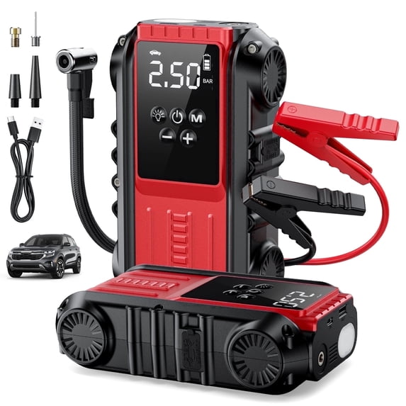 Lolseas Car Jump Starter, Air Compressor, 4500A, Red, 150PSI - Walmart.com