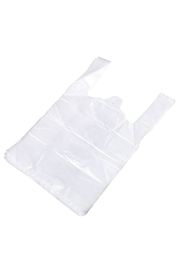 100-Pack White Handle Plastic Bags, Food Grade T-Shirt Grocery Bags For Retail