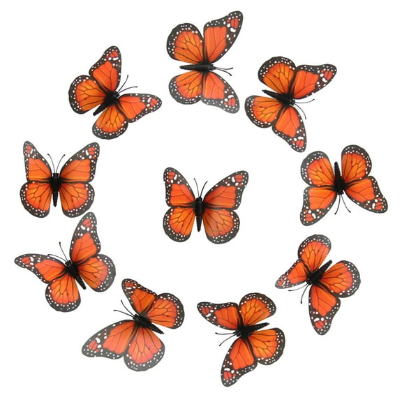 Lolynie 10Pcs 3D Butterfly Wall Stickers - Realistic Orange Wall Decals For Spring, Summer, And Autumn Home Decor