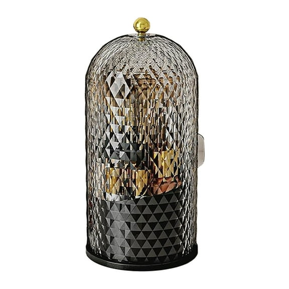 Lolynie 360° Rotating Makeup Organizer - Dust-Proof Brush Holder With Clear Lid, Vanity Desktop Storage For Bathroom Counters