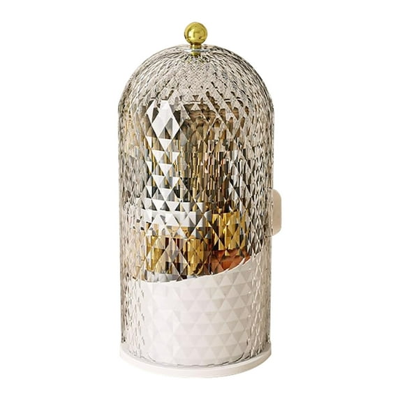 Lolynie 360° Rotating Makeup Organizer - Dust-Proof Brush Holder With Clear Lid, Vanity Desktop Storage For Bathroom Counters