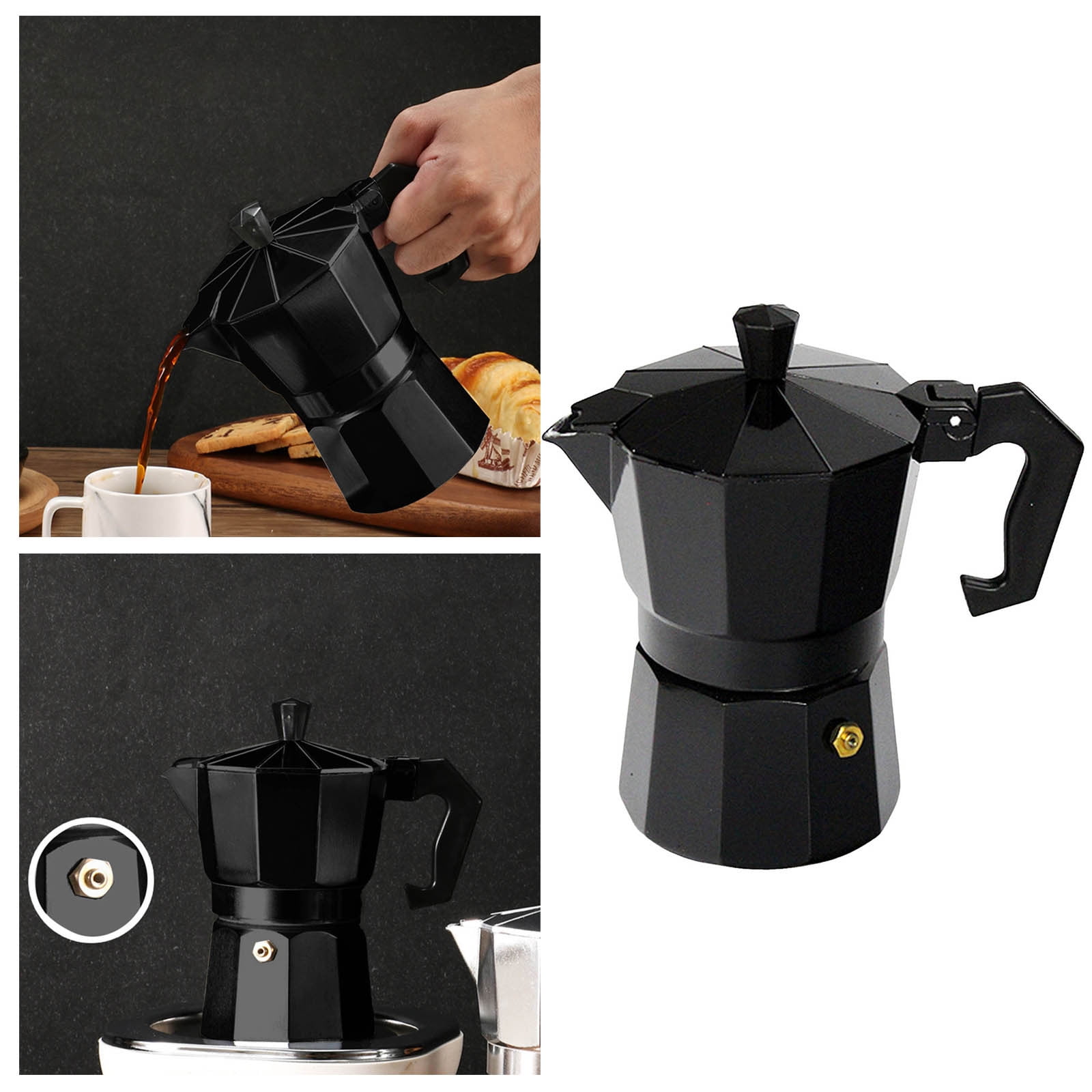 Lolynie Black Coffee Machine 150 Ml/Capacity 3 Cups Suitable Stove Or Glass Aluminum Suitable For Stove Or Glass Pot Leak Proof Stovetop Nice For Cuban & Italian Style